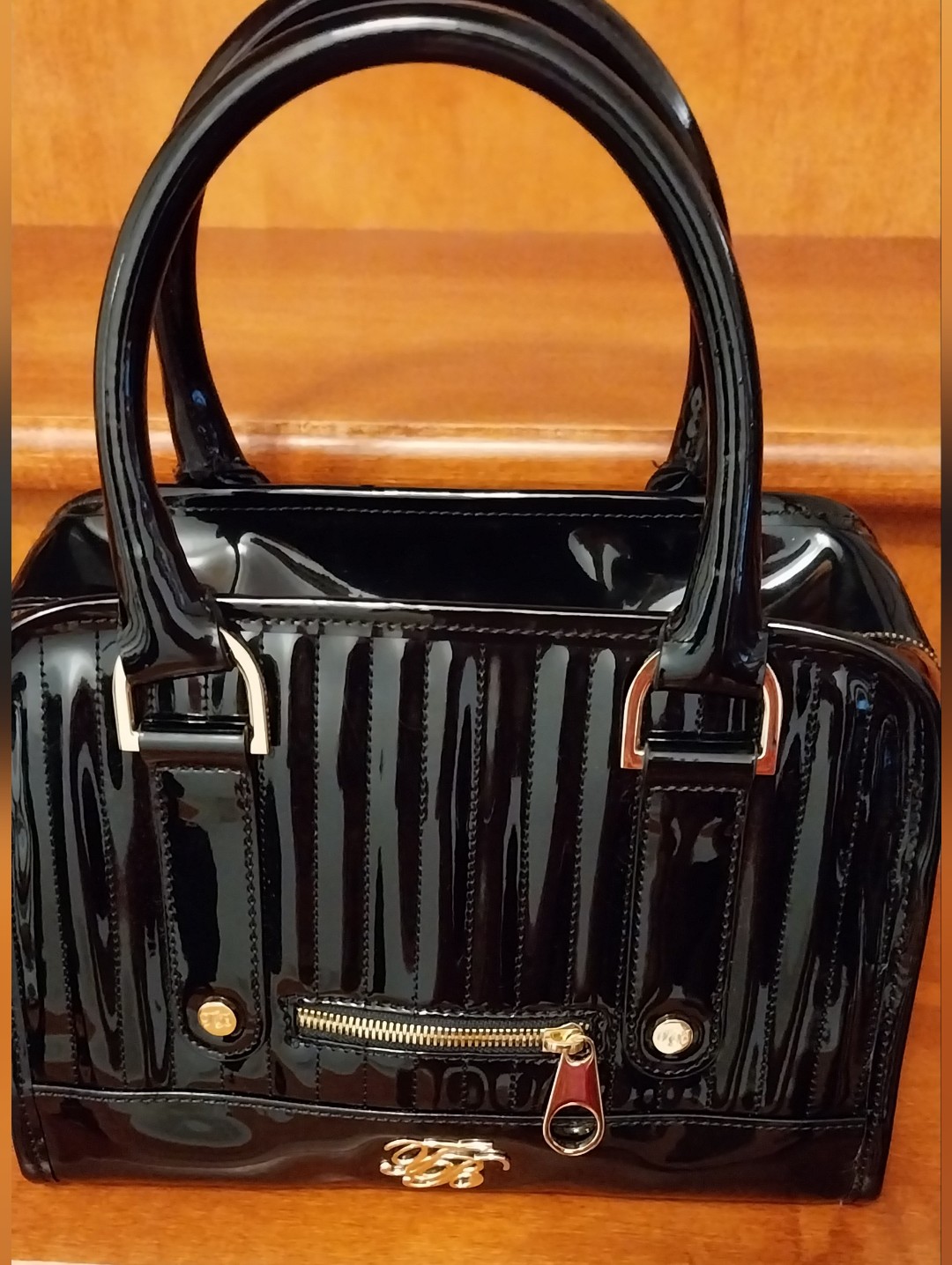 Ted Baker Black Patent Satchel With Gold Hardware
